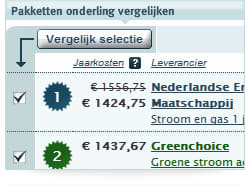 Pakketten onderling vergelijken