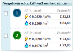 Vergelijken obv kwh/m3 eenheidsprijzen