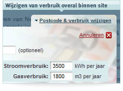 Wijzigen van verbruik overal binnen site